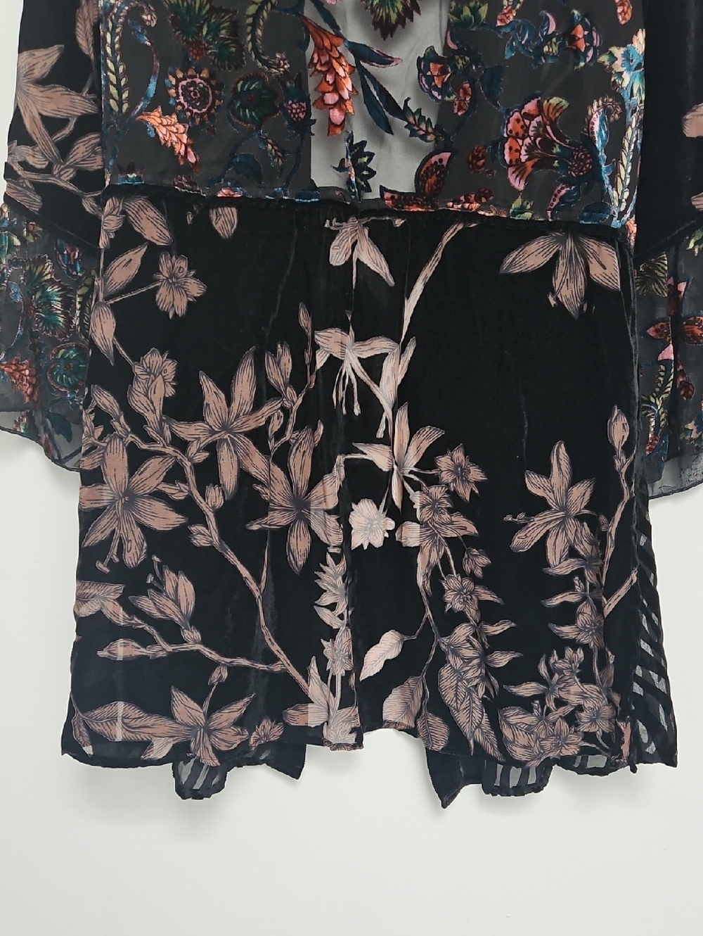 Multiples Burnout Velvet Jacket Womens Sz L Black Flared Kimono Floral NWT - Picture 9 of 11